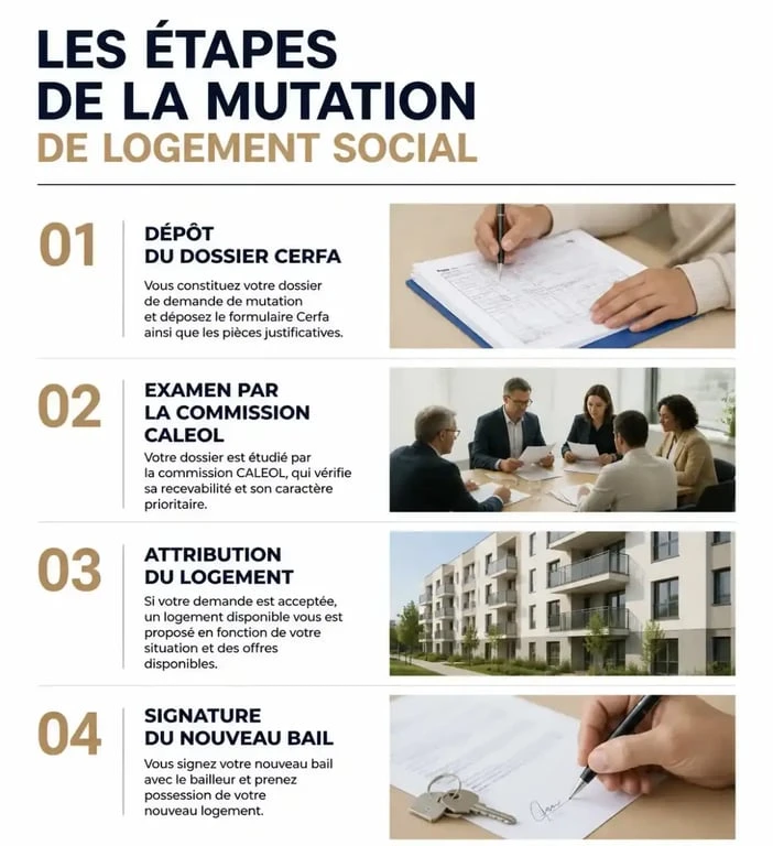 Infographie des étapes de la mutation de logement social pour le même bailleur