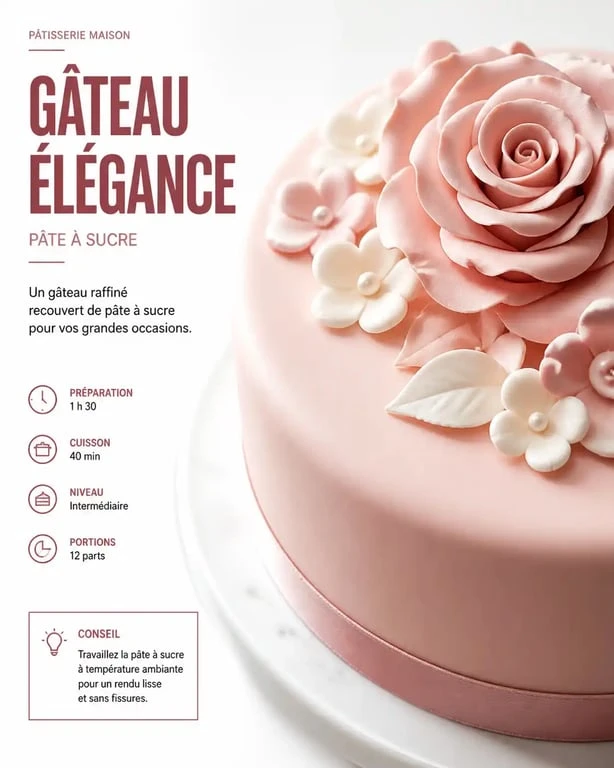 Gâteau décoré avec une recette pâte à sucre sans glucose maison
