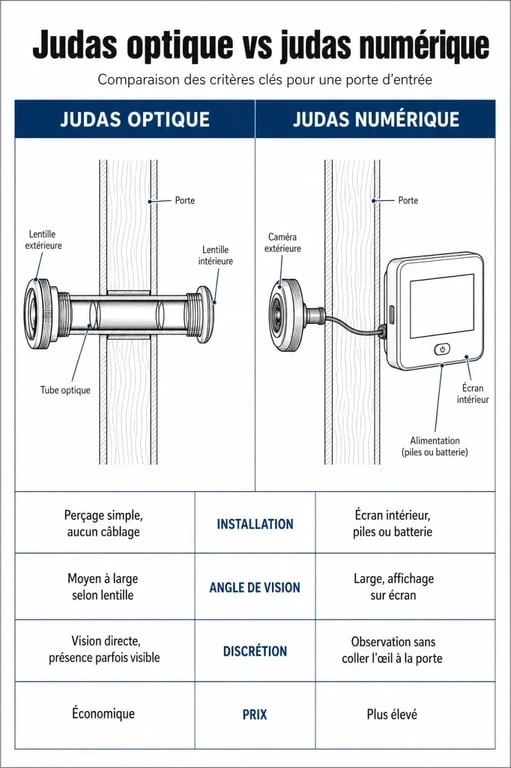 Comparatif des caractéristiques entre un judas de porte optique et un judas de porte numérique pour sécuriser son domicile