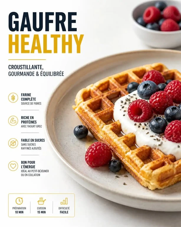 Gaufre healthy peu calorique servie avec des fruits frais