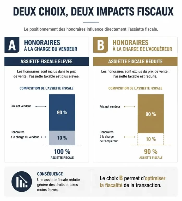 Comparatif des frais de notaire selon la répartition des frais d'agence immobilière
