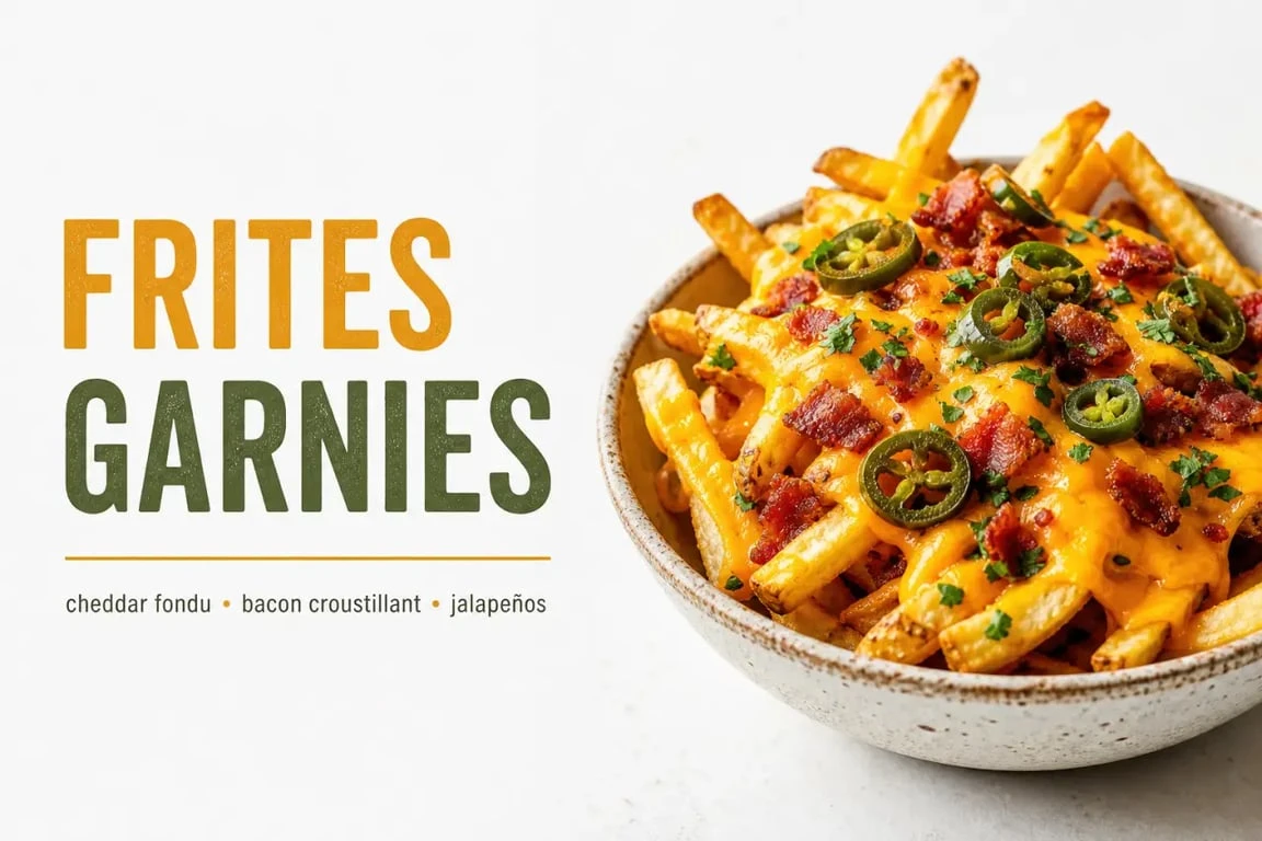 Plat de frites façon loaded fries avec cheddar fondu et bacon pour une idée de recette anti-gaspillage