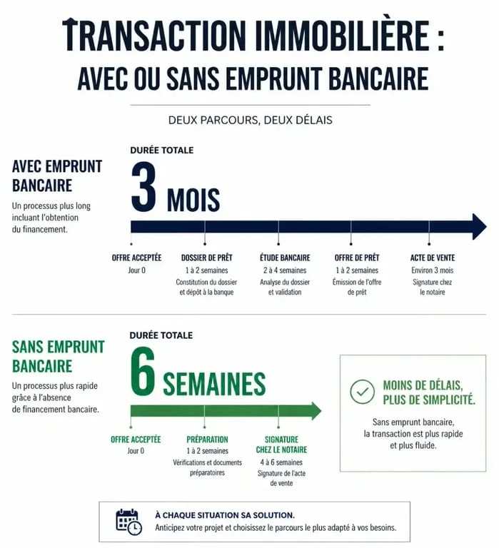 Comparaison des délais de vente immobilière avec et sans emprunt pour un compromis de vente sans emprunt