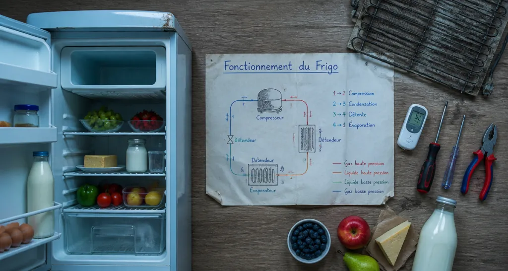 fonctionnement frigo schéma cycle outils cuisine