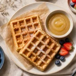 Gaufre healthy peu calorique, 80 kcal, dorée, baies et compote