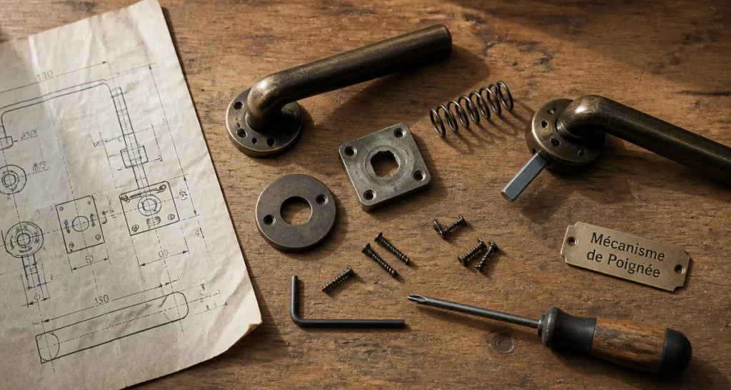 interieur mécanisme poignée de porte avec pièces démontées