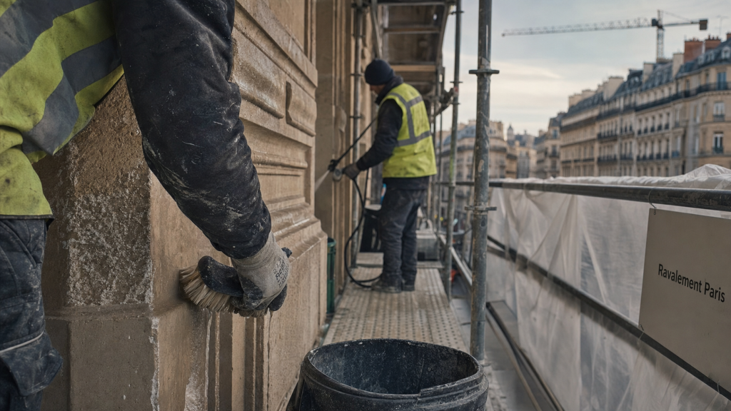 Ravalement paris sur façade avec échafaudage à Paris