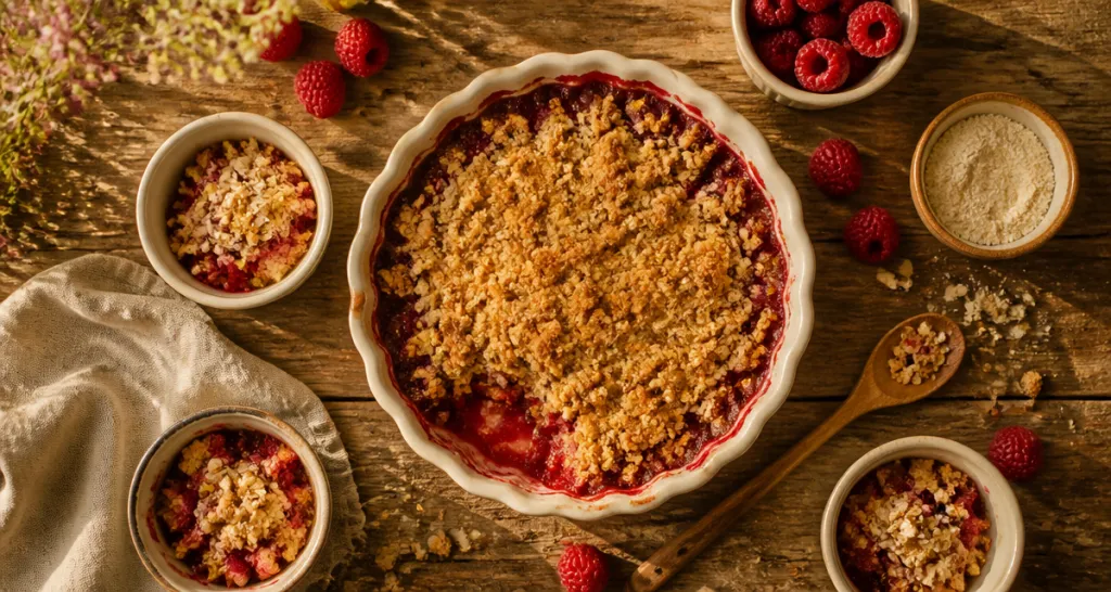 recette crumble framboise poudre amande en plat familial