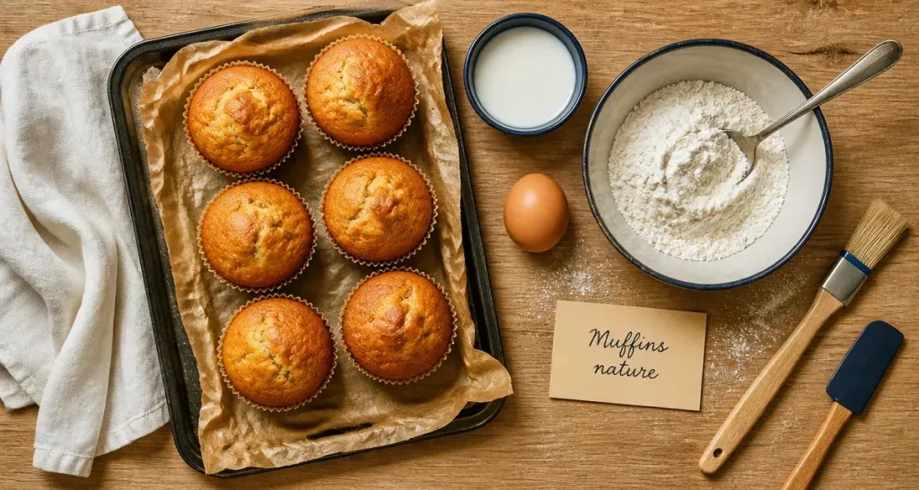 Recette pour muffins nature : muffins dorés, lait et œuf, photo