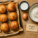 Recette pour muffins nature : muffins dorés, lait et œuf, photo