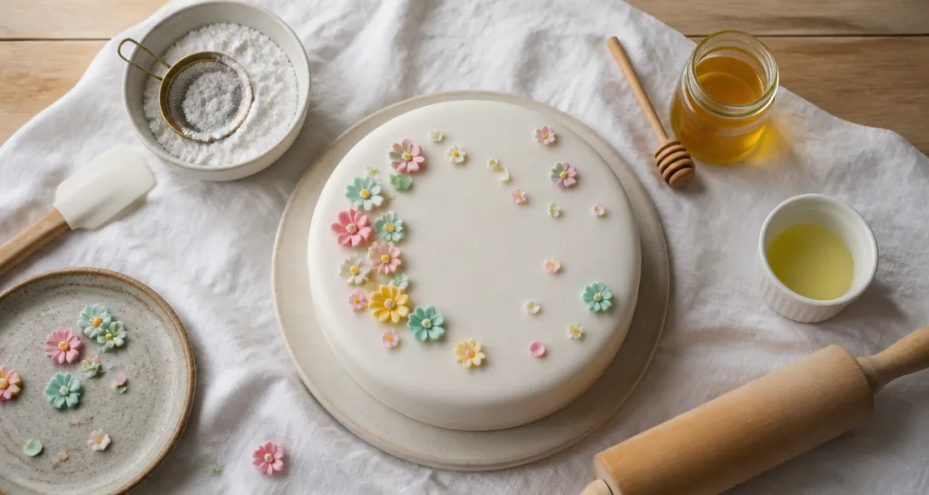 recette pâte à sucre sans glucose gâteau décoré miel