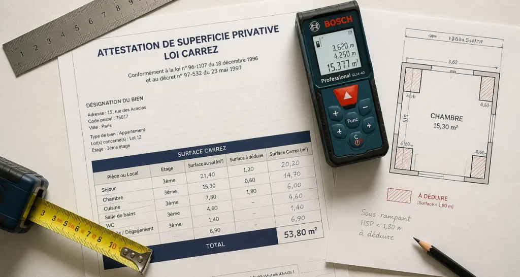 Surface chambre loi carrez : calcul à partir de 1,80 mètre