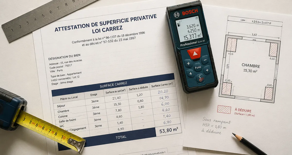 Surface chambre loi carrez : calcul à partir de 1,80 mètre