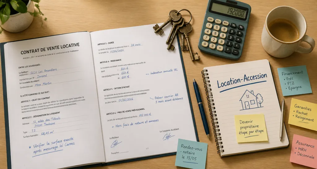 vente locative contrat et clés sur table