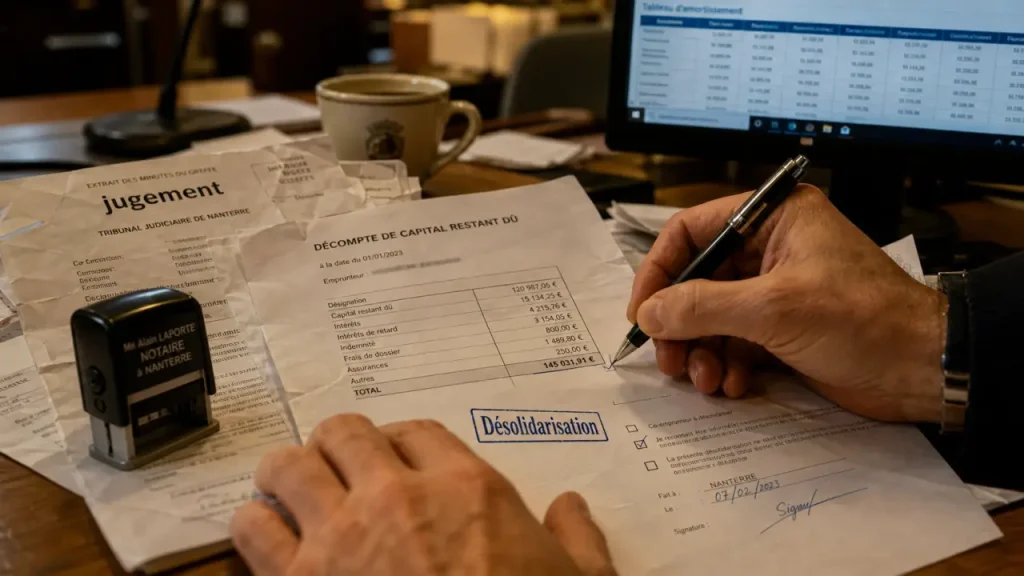 Divorce et crédit immobilier en cours : désolidarisation du prêt, documents de tribunal et tableau d’amortissement