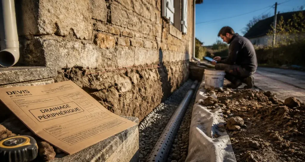 Drainage maison ancienne prix : tranchée drainante le long des fondations