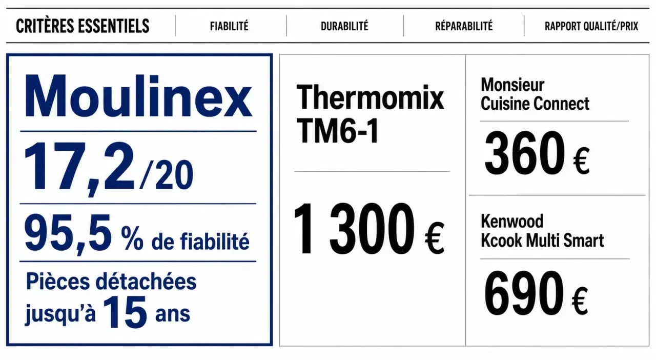 Meilleur robot cuiseur 60 millions de consommateur : comparatif visuel des modèles et critères de durabilité