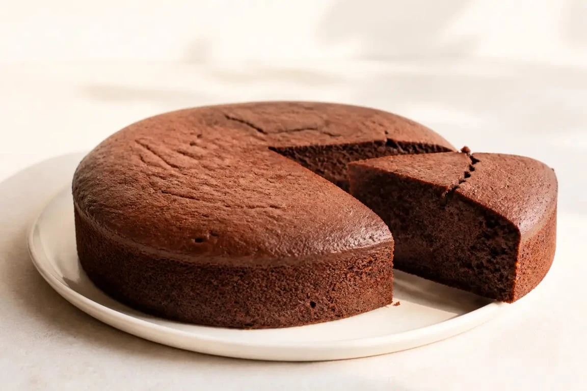 Gâteau cacao moelleux et facile, présenté sur une assiette blanche