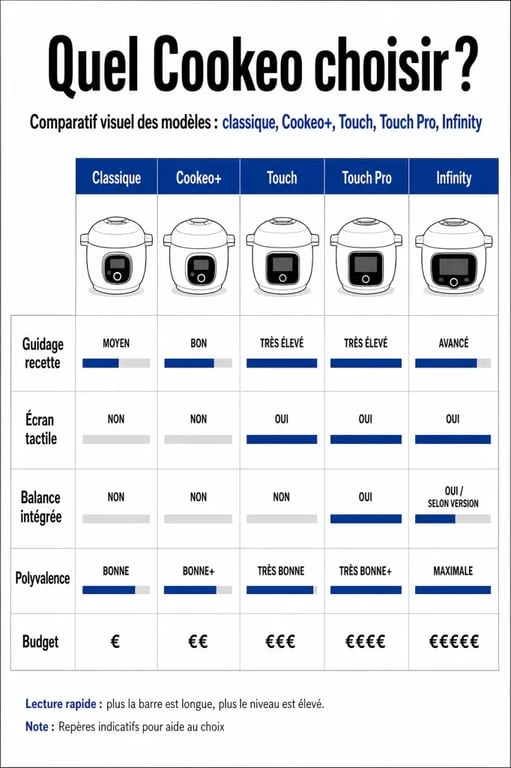 Quel Cookeo choisir ? Comparatif visuel des modèles Cookeo pour aider à choisir le meilleur multicuiseur selon ses besoins