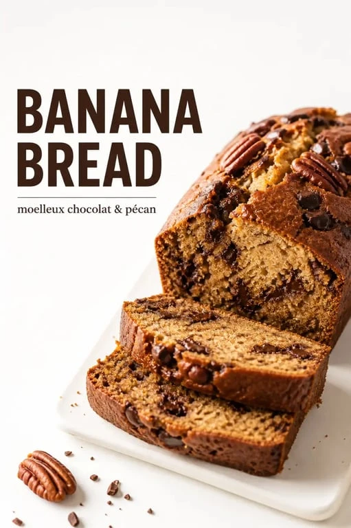 Recette banana bread ultra moelleux servi en tranches avec mie fondante et garniture gourmande