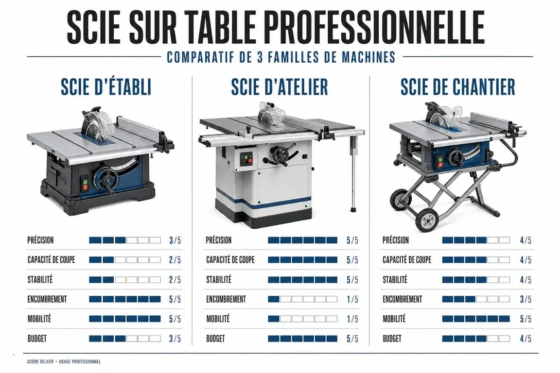 Scie sur table professionnelle : comparaison des types et critères de choix