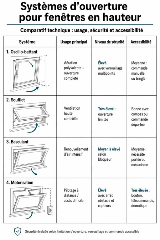 Tableau comparatif des systèmes d'ouverture de fenêtre en hauteur pour choisir la solution adaptée