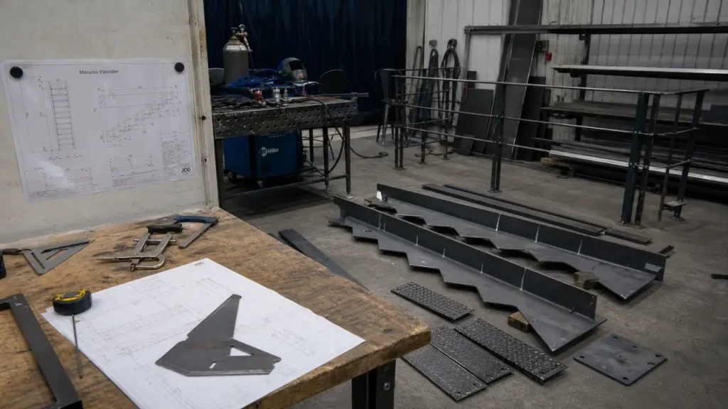 Fabriquer un escalier en metal en atelier : limons et marches en acier