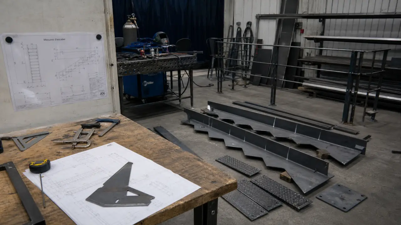 Fabriquer un escalier en metal en atelier : limons et marches en acier