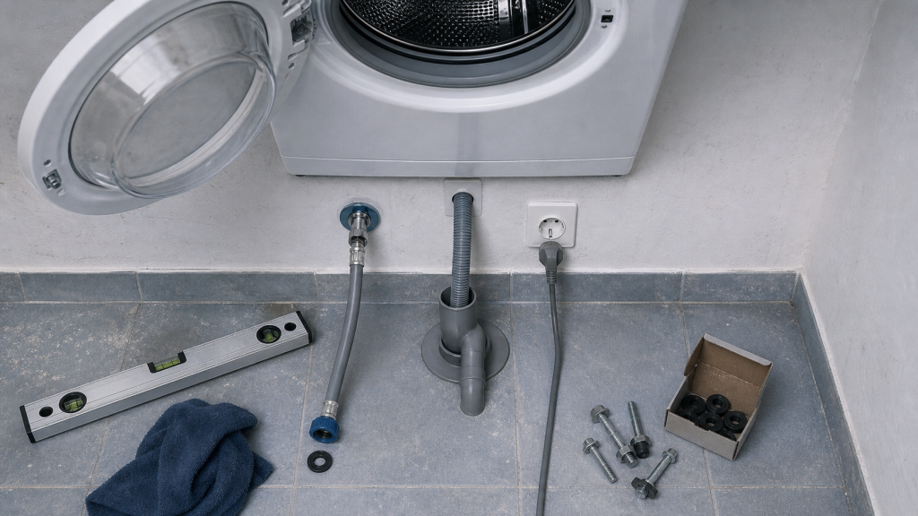 Lave linge branchement : eau froide, évacuation et prise de terre