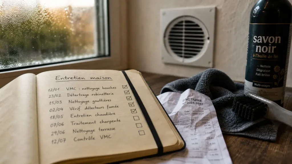 Checklist maison entretien avec dates et cases cochées