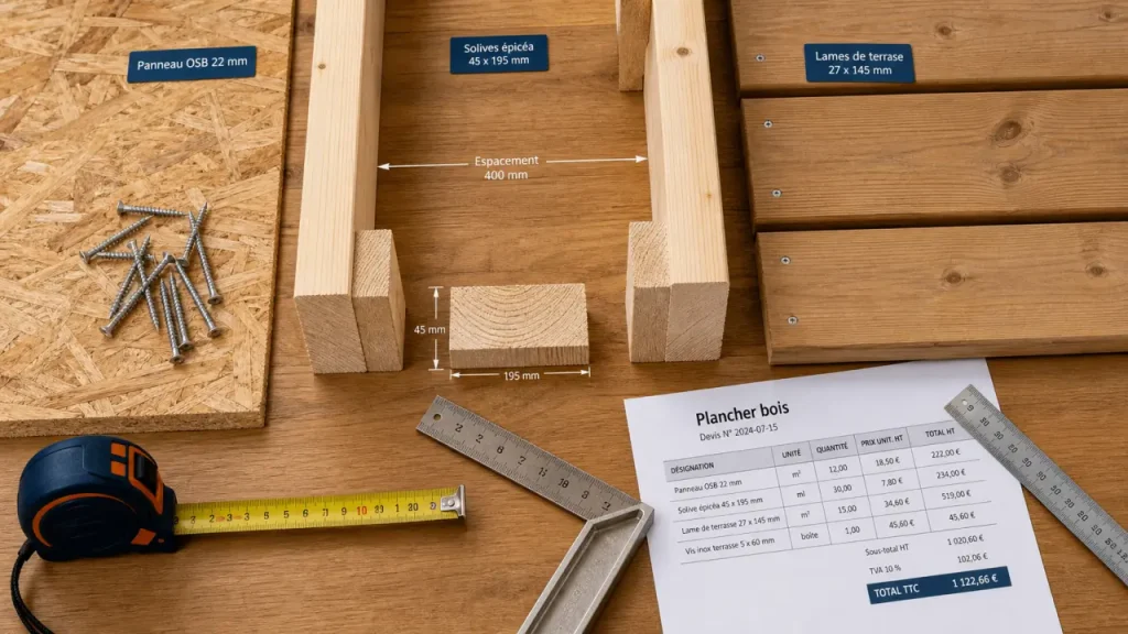 Prix plancher bois au m2 : OSB, solivage et essences