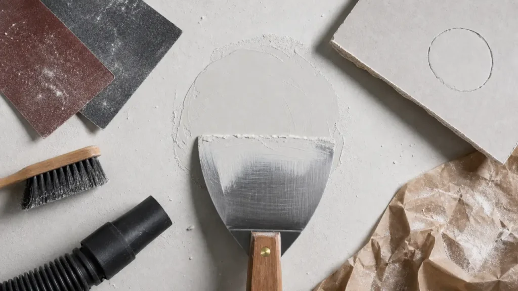 Reboucher trou scie cloche placo avec enduit allégé puis ponçage