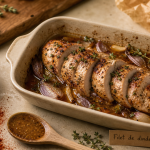 Recette filet de dinde au four moelleux : filet rôti, jus brun, bouillon fumant