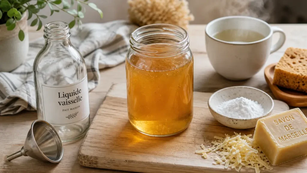 Recette produit vaisselle maison dégraissante : bicarbonate, savon et éponge