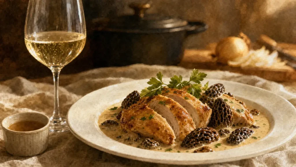 Supreme de pintade gastronomique aux morilles et crème champagne