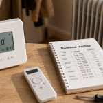 Thermostat chauffage électrique d’ambiance programmable sur table, vue entrée