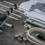 Antenne rateau TNT avec filtre LTE, câbles coaxiaux et connecteurs.