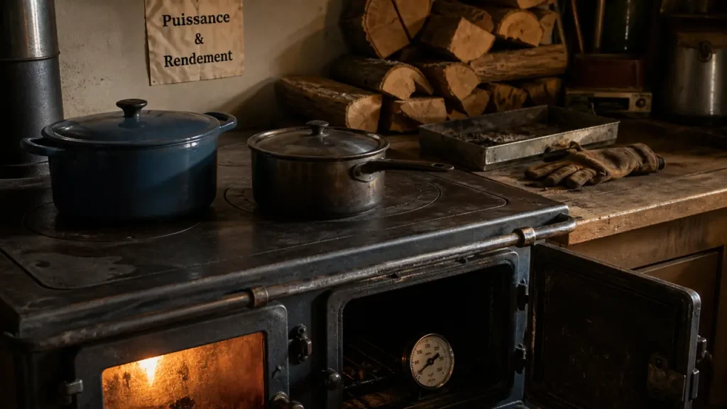 Cuisinière bois 6 à 8 kW, bouilleur ou fonte, four et plaque chauds