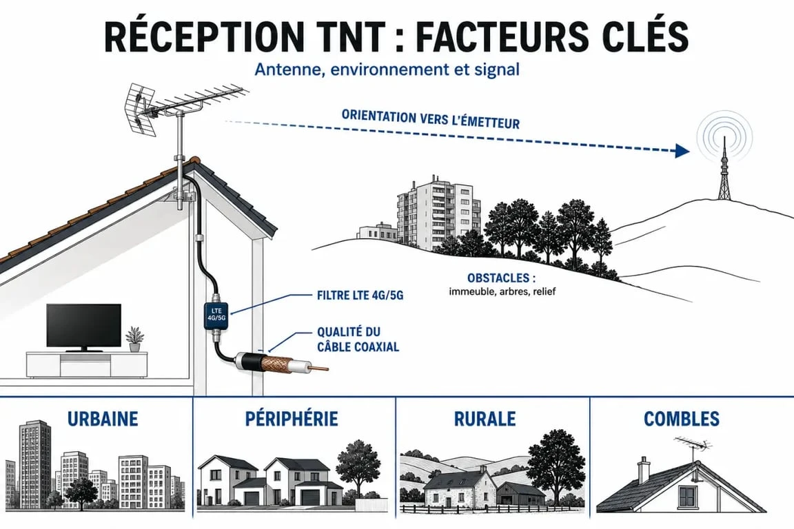 Antenne rateau sur toit avec les réglages essentiels pour la réception TNT