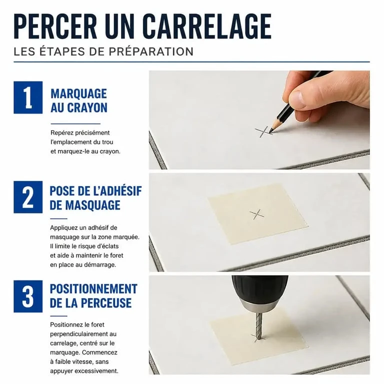 Étapes de préparation pour percer un carrelage sans le casser