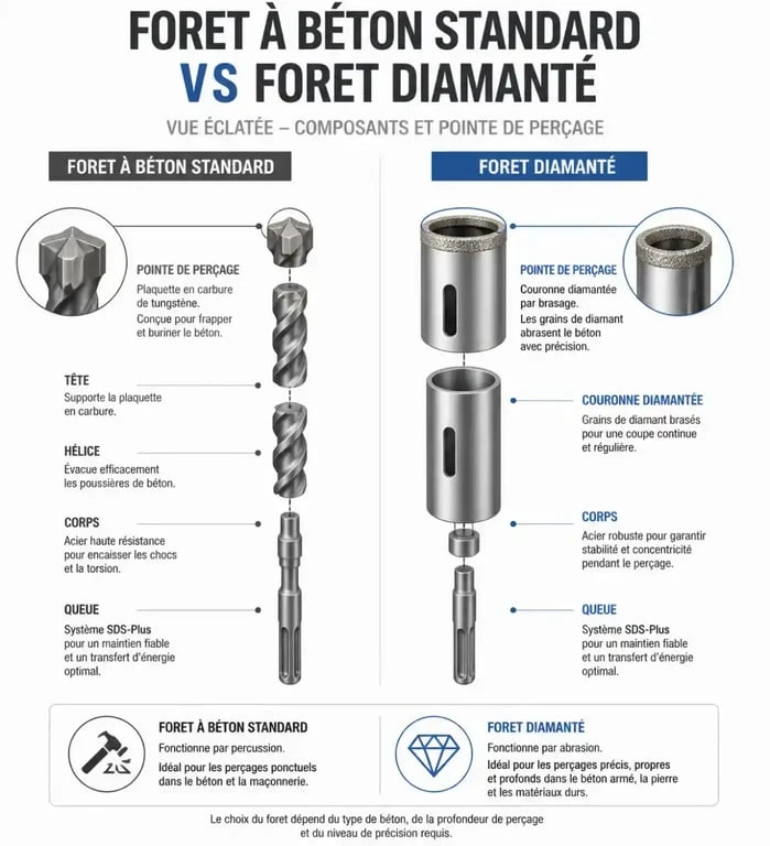 Schéma comparatif des forets pour percer un carrelage sans le fissurer