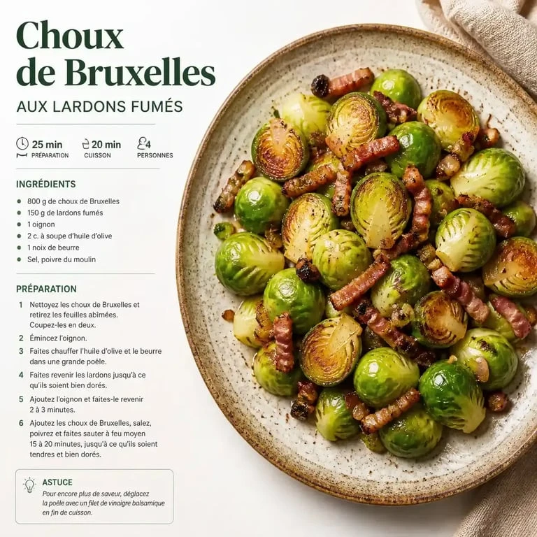 Recette de choux de Bruxelles aux lardons fumés dans une poêle