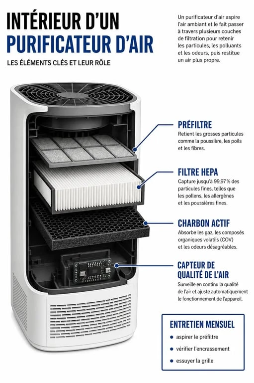Schéma du meilleur purificateur d air avec filtre HEPA et charbon actif