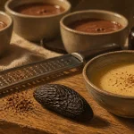 Feve de tonka gout : fève sur chêne, micro-râpe et crème anglaise ambrée