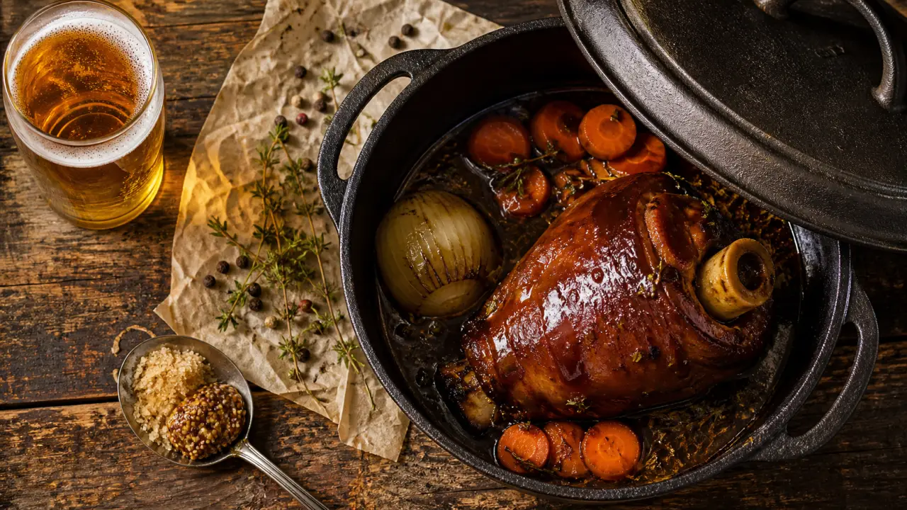 Jambonneau à la bière du nord en cocotte : viande fondante
