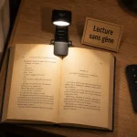 Lampe pour lire au lit, lumière douce LED rechargeable à pince, éclairage discret.
