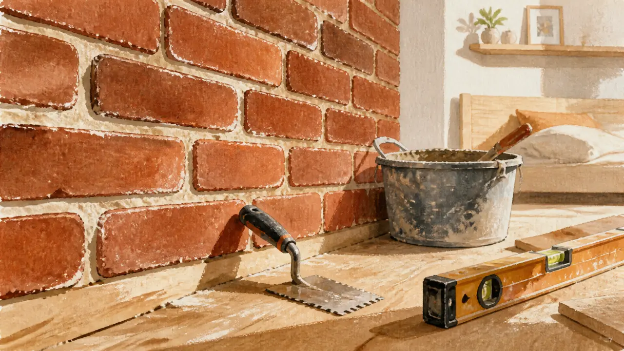 Mur en briquette intérieur : parement ou vraie maçonnerie, briquettes rouges et joints clairs