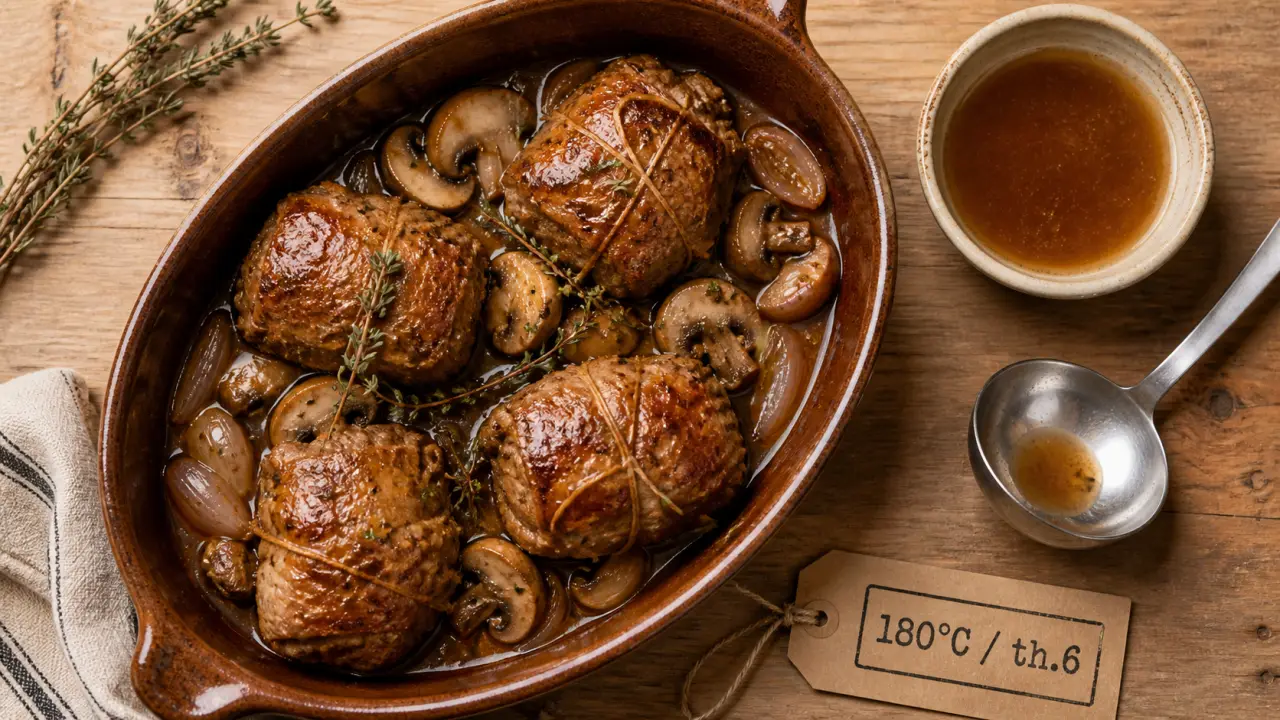 Paupiette de veau au four temps de cuisson, jus de cuisson et thym