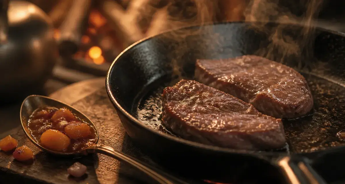 Pluma ibérique bellota : 500 g, tranche rosée, poêle en fonte