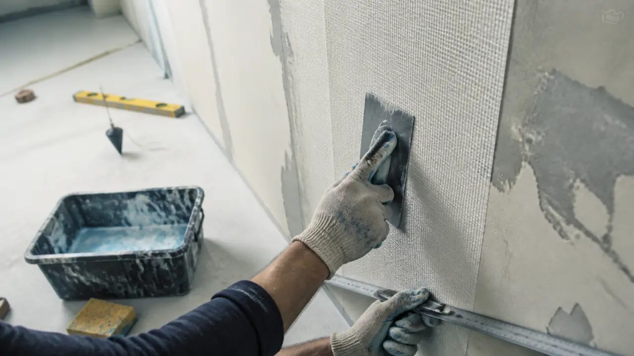 Pose toile de verre murale : main marouflant sans bulles, raccords et découpes nettes